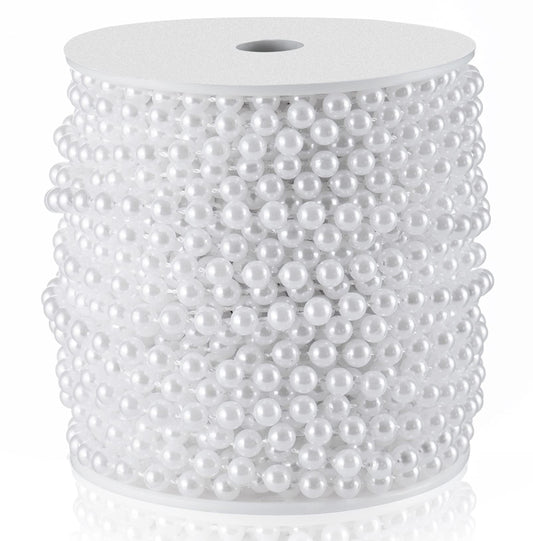 Craft String Pearls 6MM Pearl Bead, 66 Feet White Faux Pearl Garland Spool Roll Strand Wedding Party Decoration, Christmas Tree Decorations