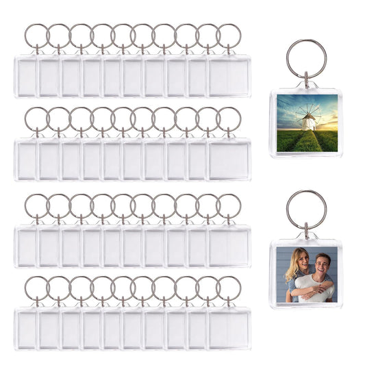 Doromy 40Pcs Clear Photo Frame Keychain 4x4CM Blank Picture Insert Keyring Acrylic Picture Frame Keychain Double-sided Clear Photo Frame Key Holders for Insert 3.3 * 3.3 Pictures