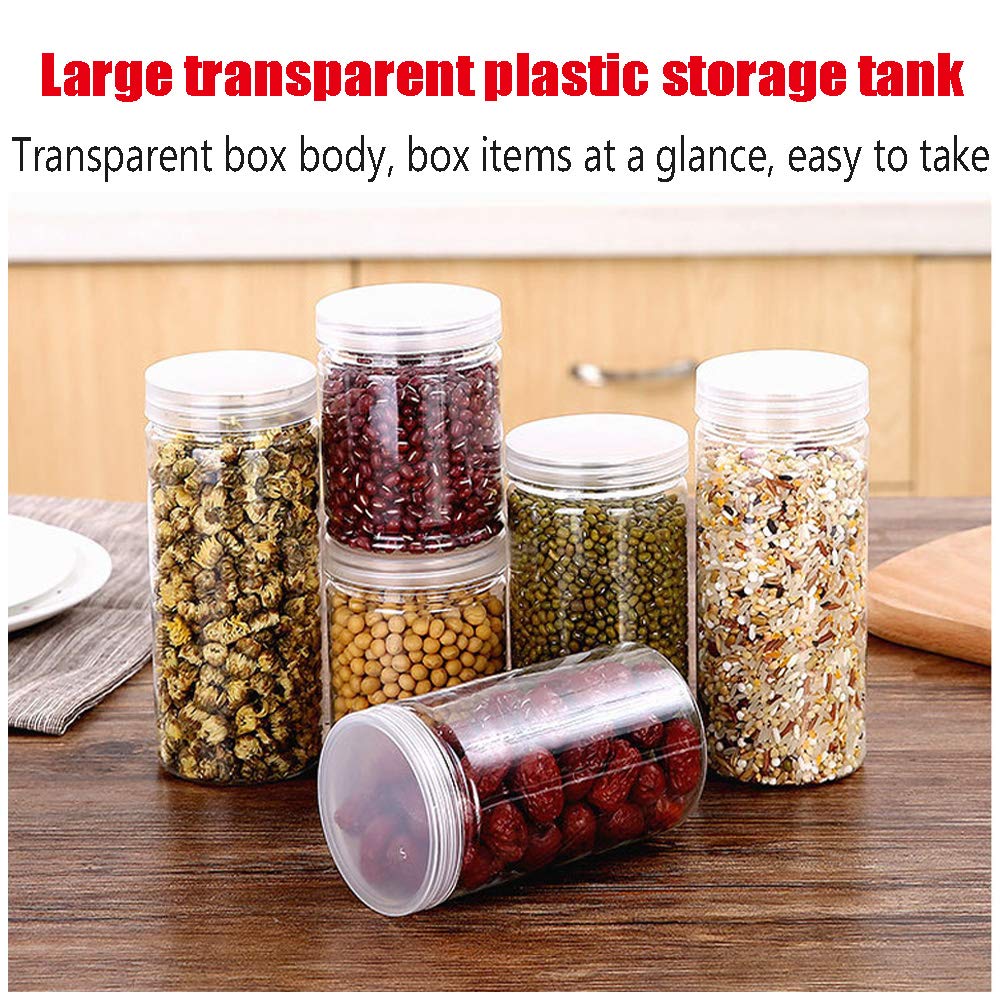 3 PCS 46OZ/1360ml Clear Plastic Round Storage Jars,Empty Plastic Jars with Lids,Clear Plastic Storage Jars with Screw on Lids for Dry goods,Noodles,Spices and More