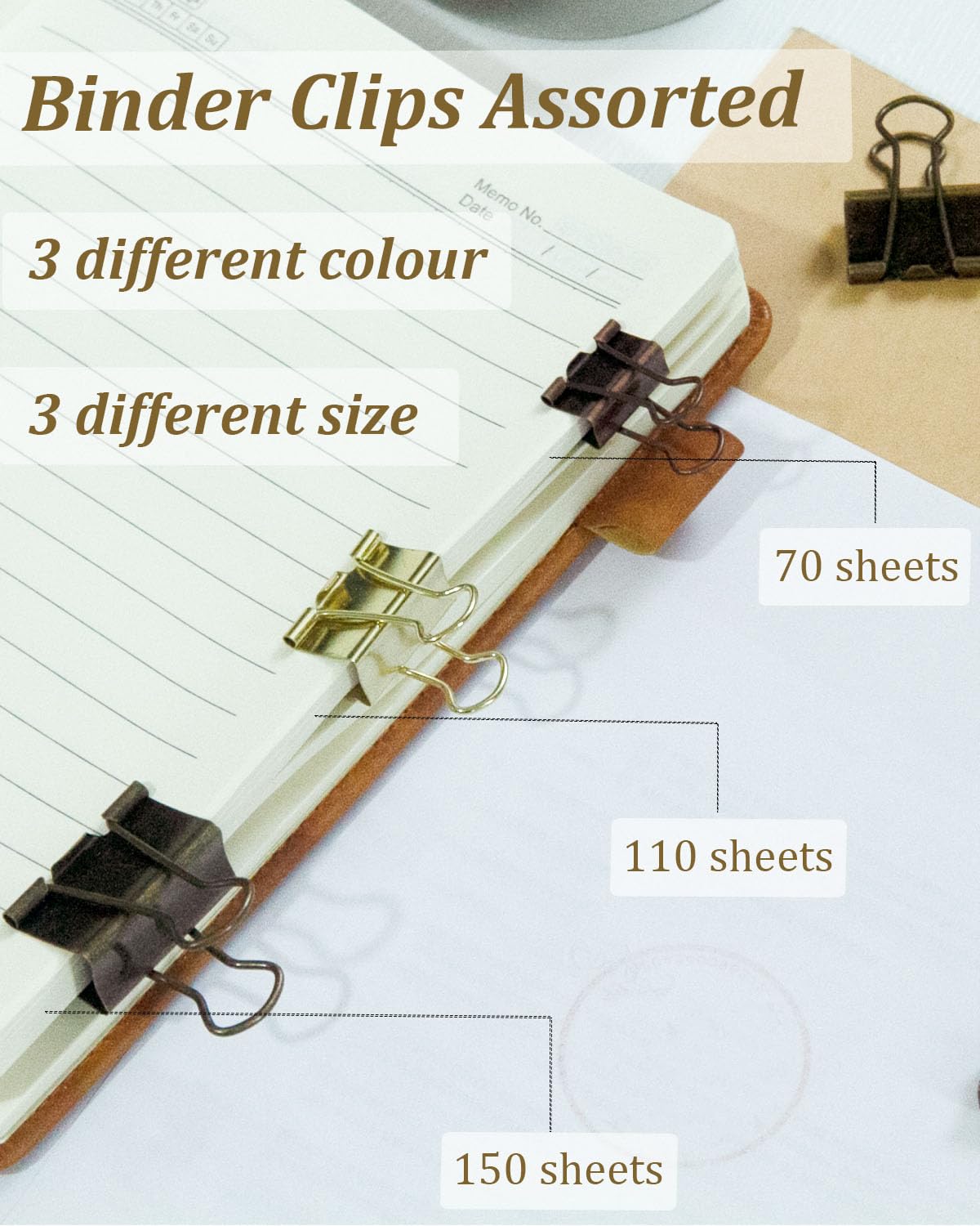 Standard Binder Clips 1in 24-Pack - Bronze Office Clips for Documents & Crafts