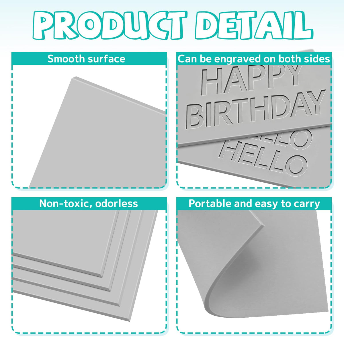 4 Pack 8 x 10 Inch Gray Rubber Stamp Carving Blocks, (0.24" Thick) Soft & Easy-to-Carve Rubber Blocks for DIY Stamp Making, Printmaking & Art Projects, Craft Supplies for Beginners and Professionals
