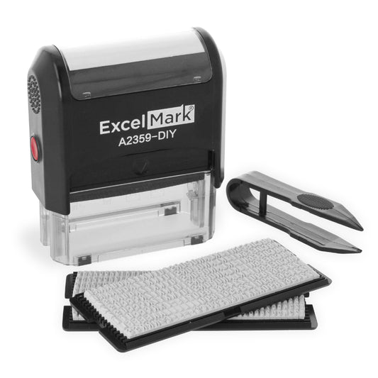 ExcelMark Self-Inking DIY Custom Rubber Stamp Kit - Personalized Stamper for Business or Home - Address Stamp, Message Stamp, and More (Black)