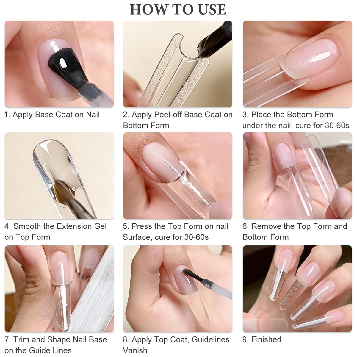 SUTOKAKA 280Pcs Sandwich Nail Dual Forms for Polygel Extension Builder Gel 140 Pairs Coffin Shape Top and Bottom Plastic Nail Molds with Tools for DIY Manicure Art At Home