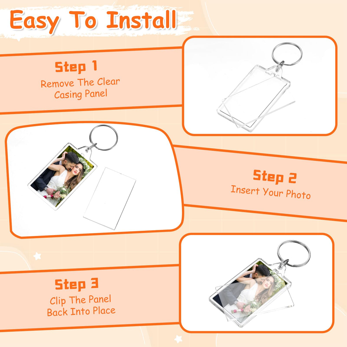 SHENLIU 150 Pack Clear Acrylic Photo Picture Keychain Blank, Double Sided Photo Insert Keychain Fit 1.1 × 1.8inch Pictures, Blank DIY Picture Frame Keyring with Split Ring DIY Craft