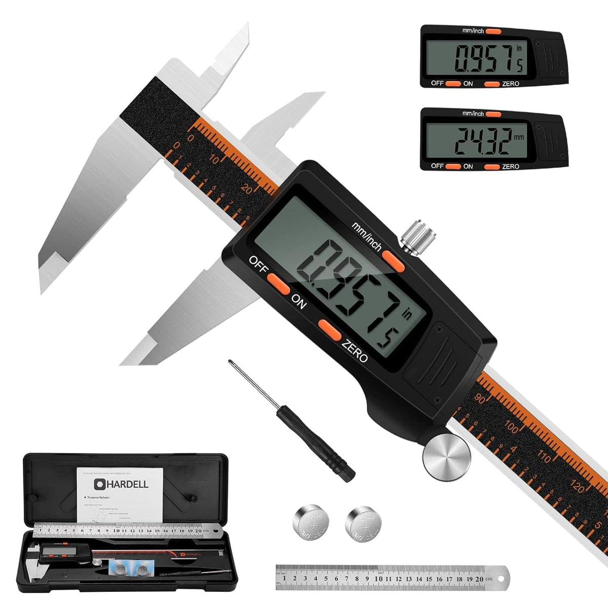 HARDELL Digital Caliper 6 Inch with Large LCD Screen, Calipers Measuring Tool with Auto-Off Feature, Inch/Millimeter Conversion, Electronic Vernier Caliper Micrometer for Jewelers/Woodworkers/DIY