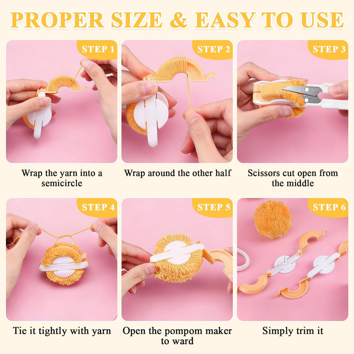 Supkiir 16 Pcs Pompom Makers for Yarn, 4 Sizes Pom Pom Makers with Scissor Accessories, DIY Fluff Ball Weaver for DIY Wool Yarn Knitting Craft Project and Crochet Knitting