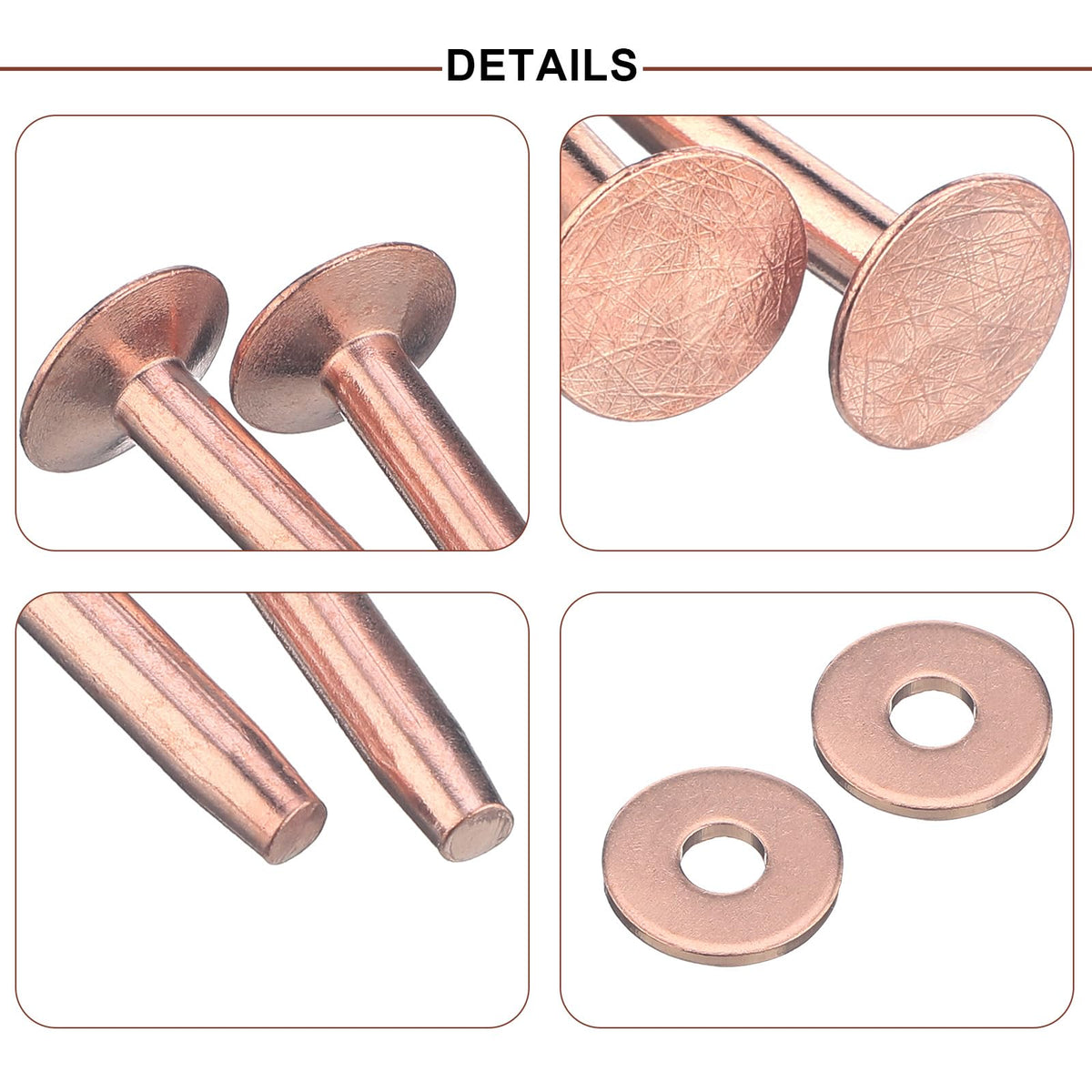 Ripeng 400 Pcs Size 9 3/4 Inch Copper Rivets and Burrs Washers Leather Fastener Kit for DIY Craft Belts Wallets Collars Handbags Shoes Leather Working Supplies