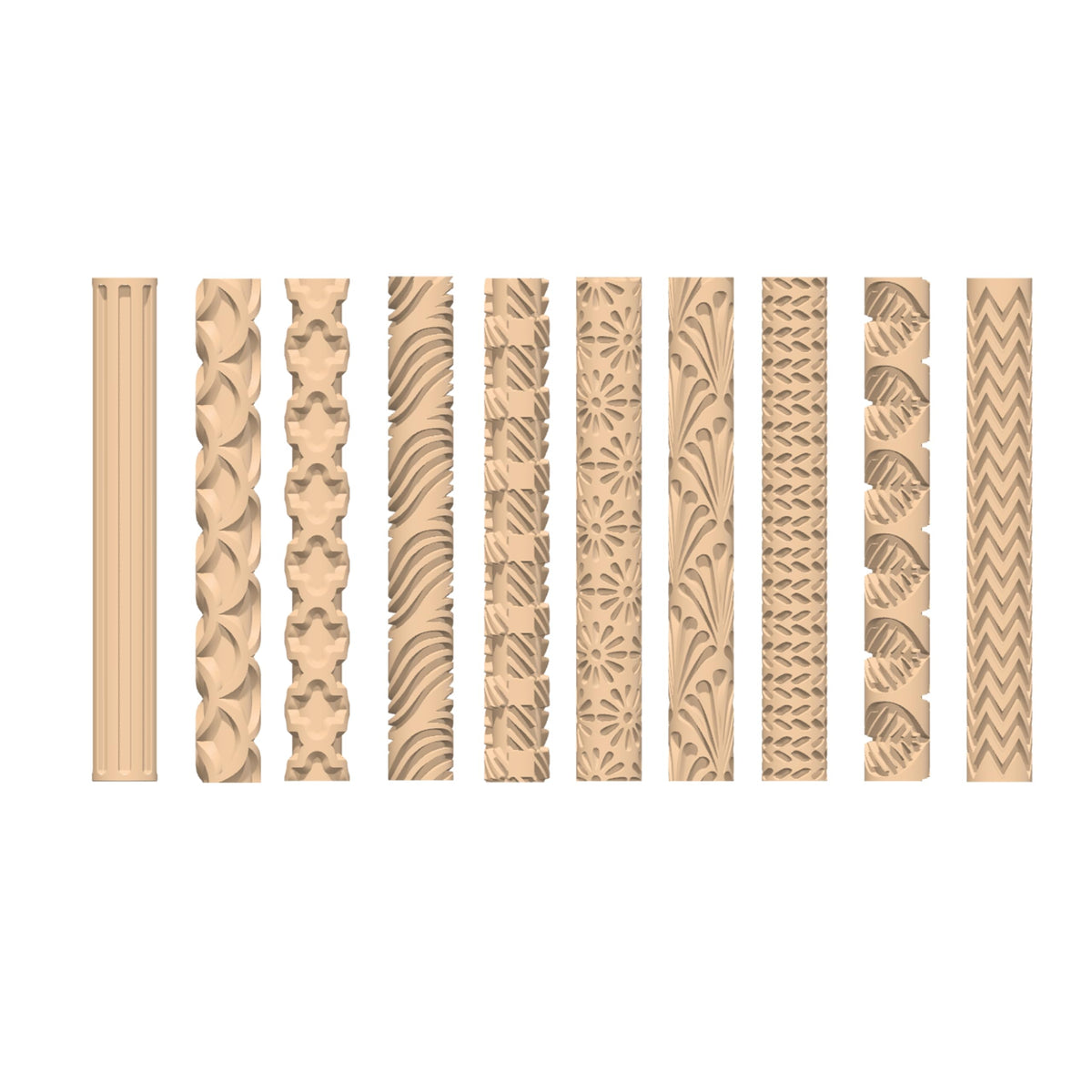 Maiguinzaa Clay Texture Rollers | 10-Pack Plastic Polymer Clay Tools | 5" Length x 0.65" Diameter | Non-Stick Easy Clean Surface for Pottery, Sculpting, DIY Art
