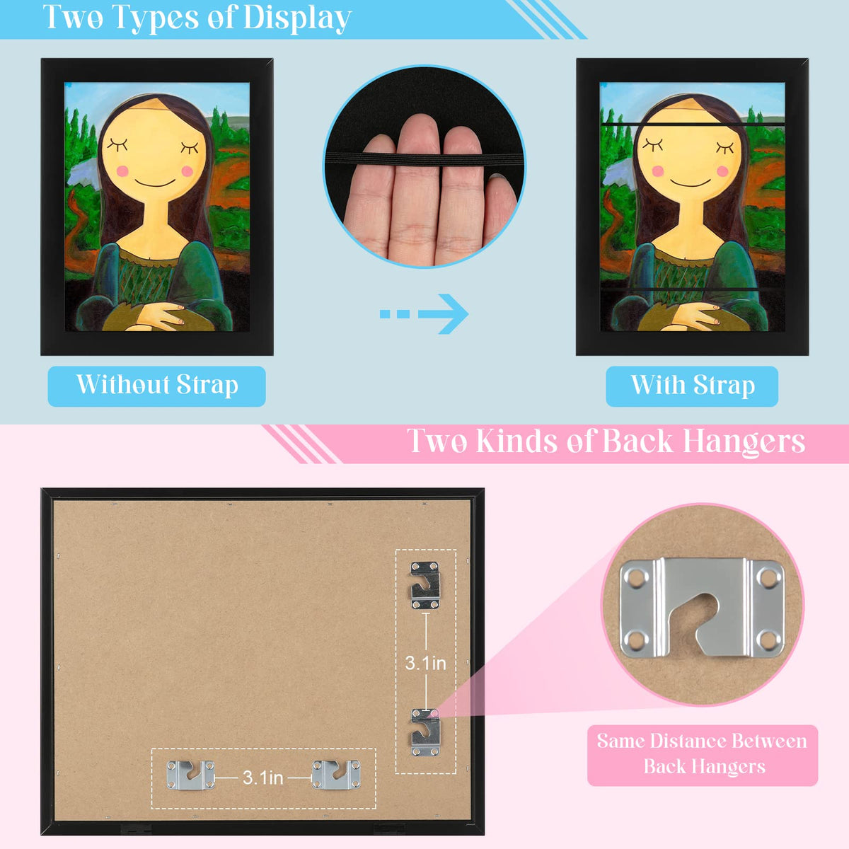[3-Pack] Kids Art Frames, 8.5x11 Front Opening Kids Artwork Frames Changeable, Black Artwork Display Storage Frame for Wall, Holds 50 Pcs, for 3D Picture, Crafts, Hanging Art, Portfolio