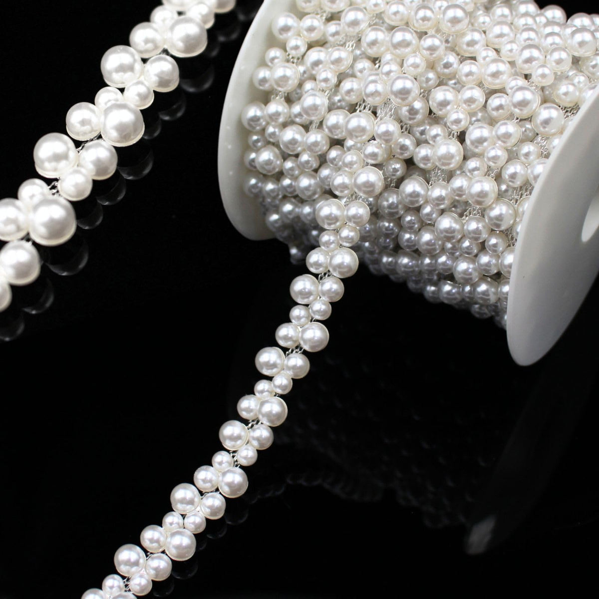 1 Yard Pearl Trim Chain String Silver Applique Fringe Ribbon Strips Beads Sewing Dress DIY Party Wedding Bouquet for Decoration Bridal Costume Embellishment
