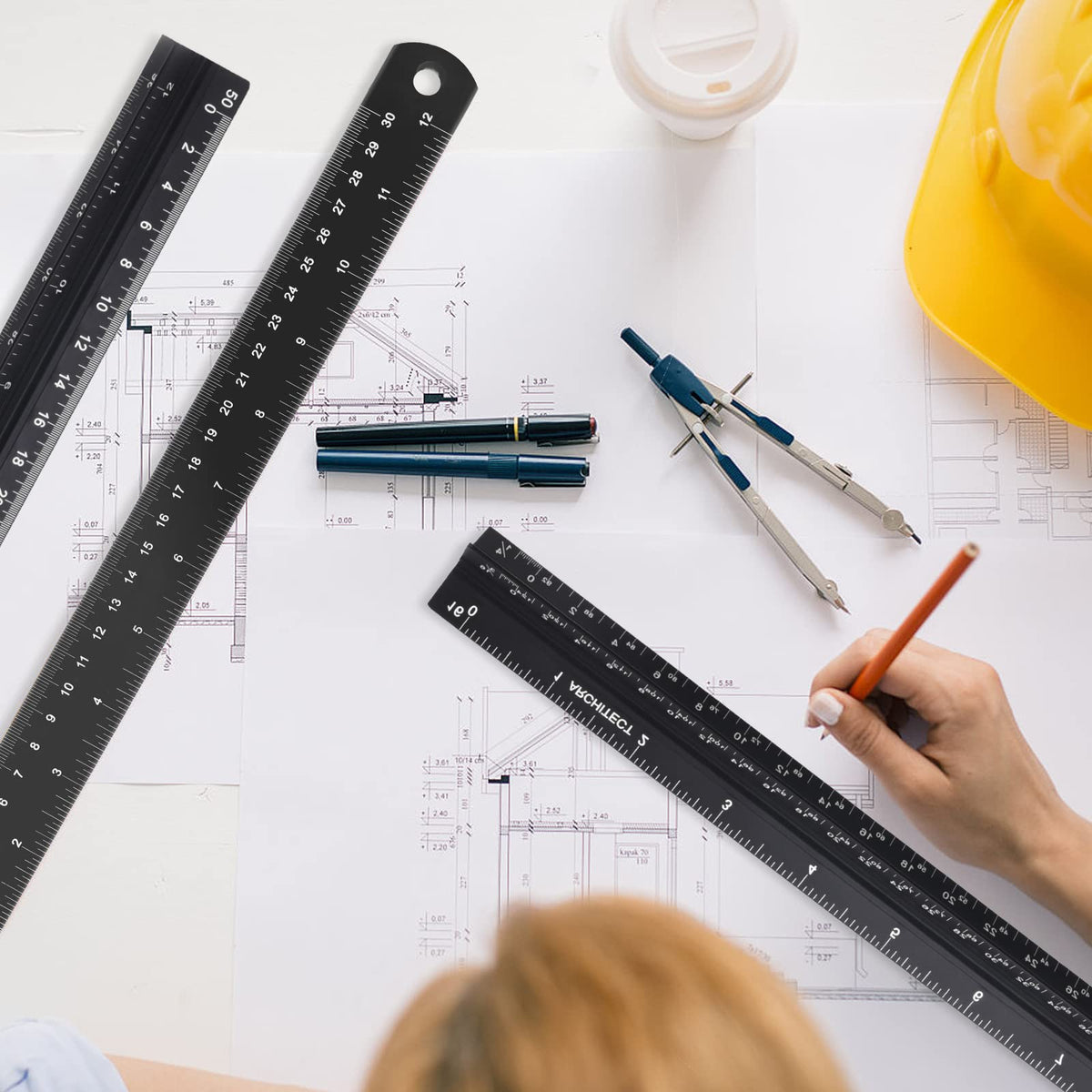 Architectural&Engineering Triangular Scale Ruler, 12 Inch Architectural Scale Ruler Set, Laser-Etched Aluminum with Stainless Steel Ruler for Architects, Students, Draftsman, Engineers (3 PCS)