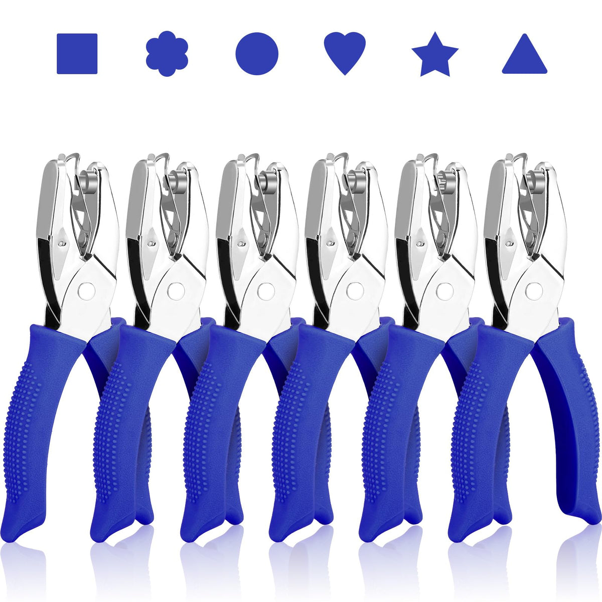 Modacraft 6-Pack Craft Hole Punchers Set - 1/4" Hole Punch Tool for Scrapbooking, Card Making, Binder Tabs | Circle, Heart, Star, Triangle Shapes | Soft-Grip Handles, Lightweight