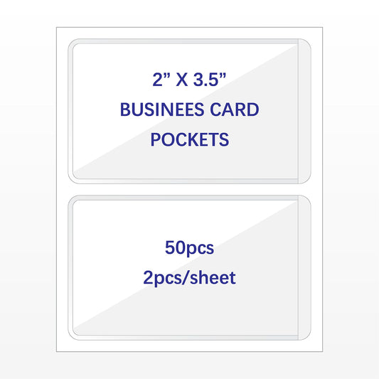 IMAGAME Clear Adhesive Business Card Pocket swith Side Open for Loading, 50 Pack, Plastic Labels Holders for Storage Bins and Library Card, Ideal for Organizing and Protecting Your Business Cards