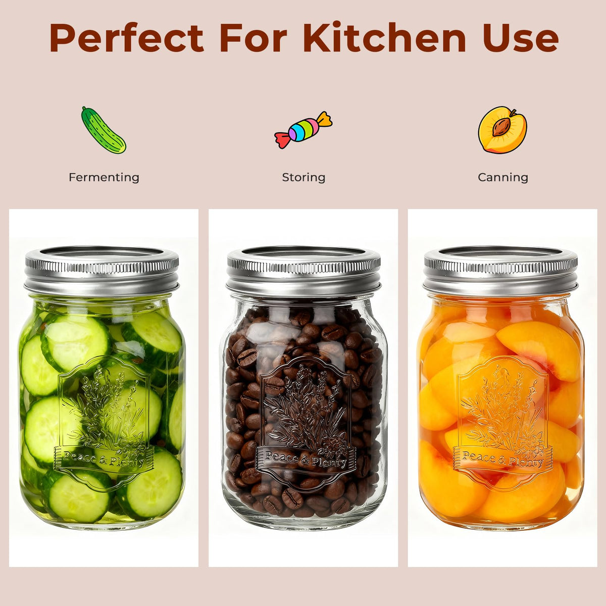 CycleMore 9 Pack 16 oz Mason Jars with Airtight Lids - Embossed Pint Glass Canning Jars for Pickling, Food Storage, Wedding Favors & DIY Crafts - Regular Mouth Design with Labels & Jute String