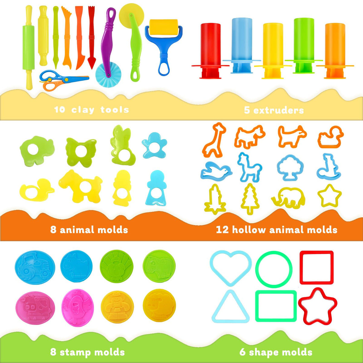 LCY WEDSHI Dough Tool Set, 49 Pcs Dough Tools Sets for Kids Ages 4-8, Dough Accessories Includes Animal Molds, Cutters Roller, Rolling Pins, Safety Scissors, Plastic Knife