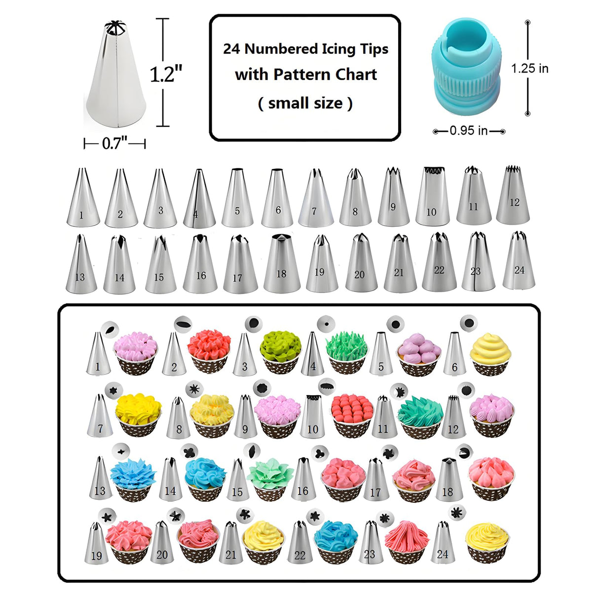 YOQXHY Cake Decorating Kit, 248 Pcs Baking Supplies Tools with Cake Turntable, Leveler, 24 Numbered Icing Tips, 2 Spatulas, 3 Scrapers, 2 Couplers, 50 Cupcake Liners, 100 Pastry Bags & More, (Blue)