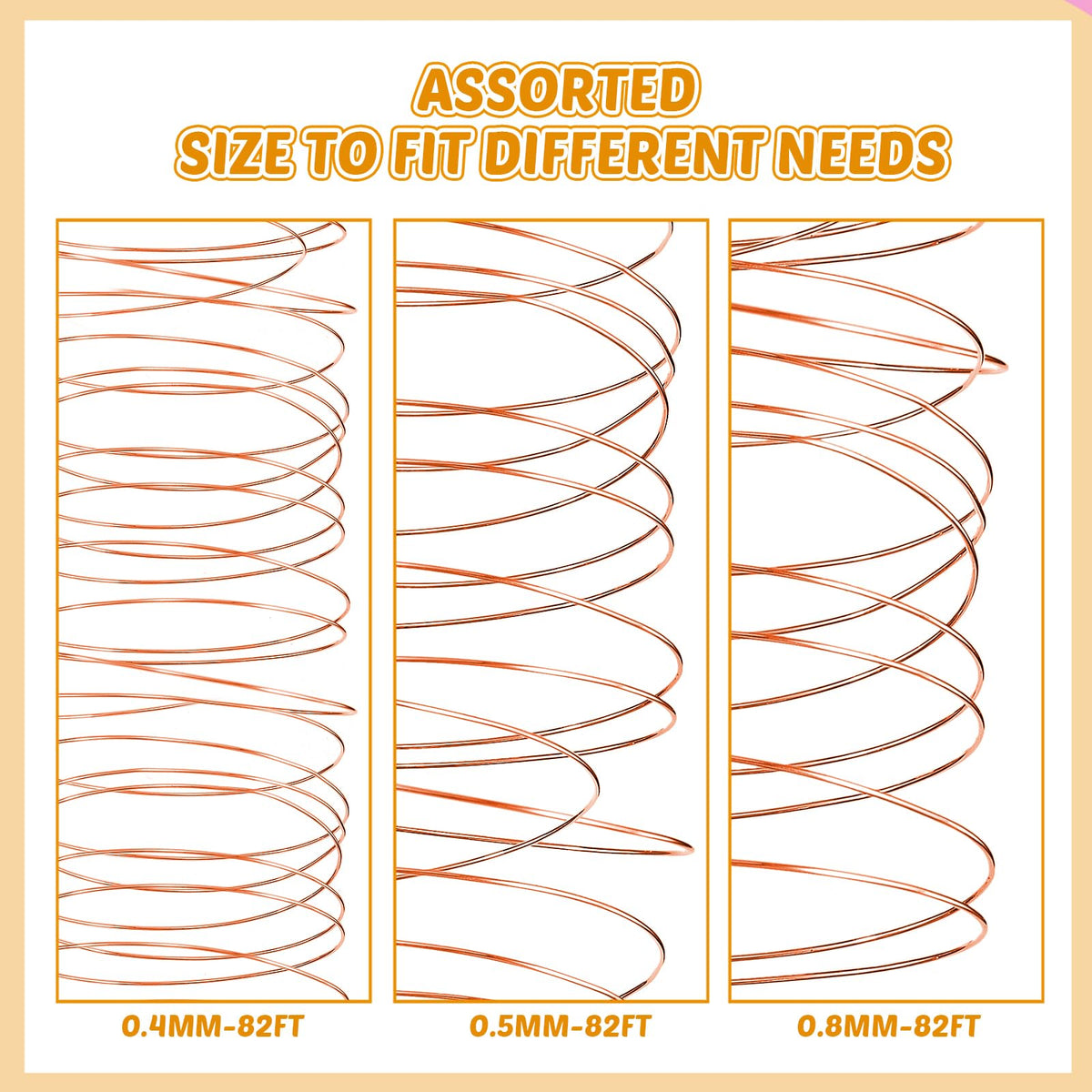 Funrous 5 Rolls 5 Size Jewelry Wire 18, 20, 22, 24, 26 Gauge Copper Wire Kit Jewelry Beading Bendable Craft Metal for Making Crafts, Sculpting with a Pliers(Copper)