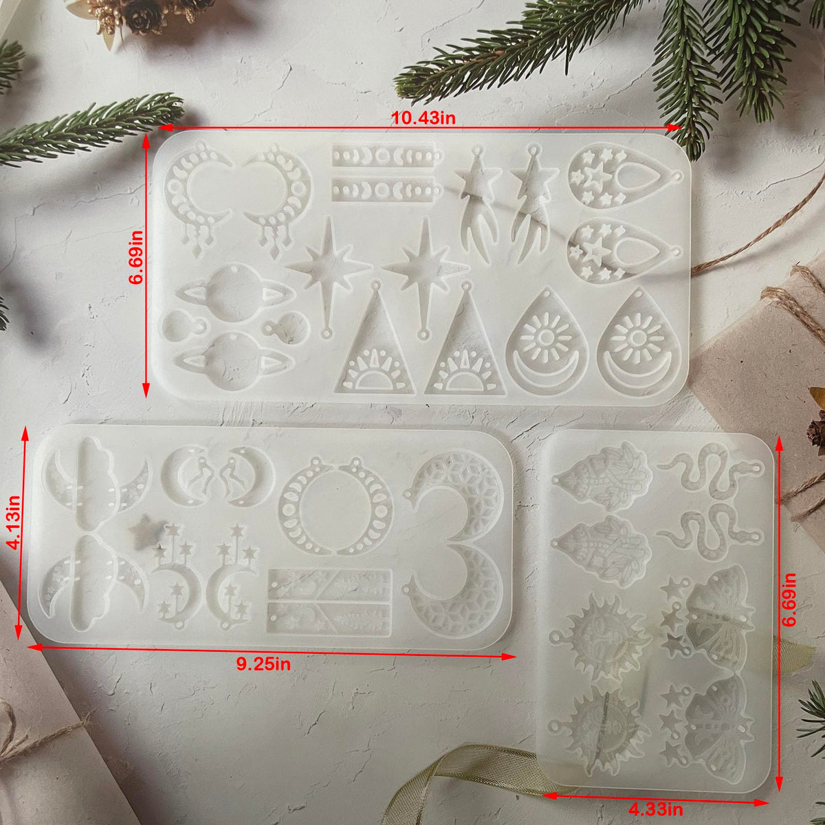 Szecl 3Pcs Moon Star Earring Silicone Mold with Hole 36 Cavities Astral Butterfly Snake Astronomy Cloud Sun Shape Resin Casting Mold Keychain Necklace Pendant Handmade DIY Craft Jewelry Making Tool