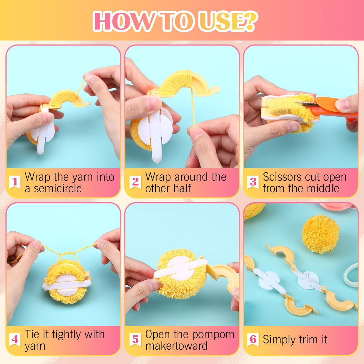 Suncalla 16 Pcs Pompom Makers for Yarn 4 Different Sizes Pompom Maker Kit Craft Tool Set Fluff Ball Weave DIY Wool Yarn Knitting Craft Project for Adult Home Crafts Gifts