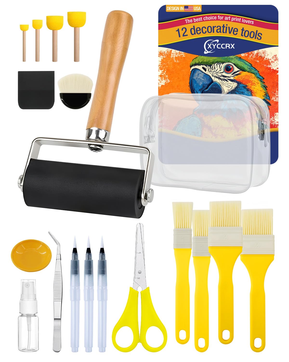 XYCCRX 12PCS Essential Decoupage Tool Set Silicone Table Mat,for DIY Arts and Crafts Projects Decoupage Kits for Adults for Paper, Fabric and Napkin Crafts