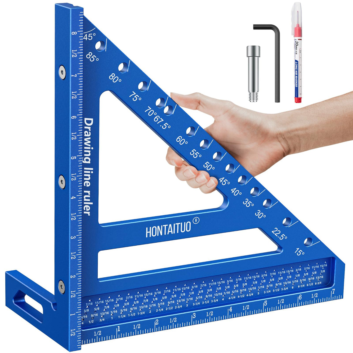 8.5 Inch Large Carpenter Square – Multi-Angle Measuring and Marking & Creating Spacing Marks,15-90 Degrees Angle Marking Square,Marking Gauge