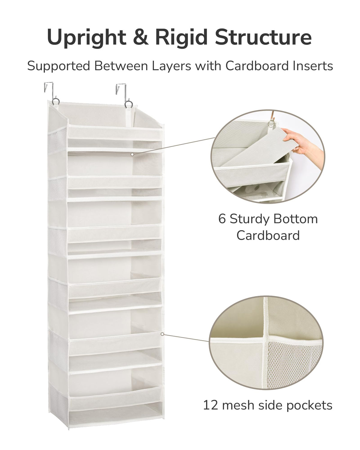 ULG Over The Door Organizer with 6 Large Pockets 12 Side Pockets, 50lbs Weight Capacity Door Hanging Organizer for Bedroom, Bathroom, Pantry, Nursery Storage, Beige