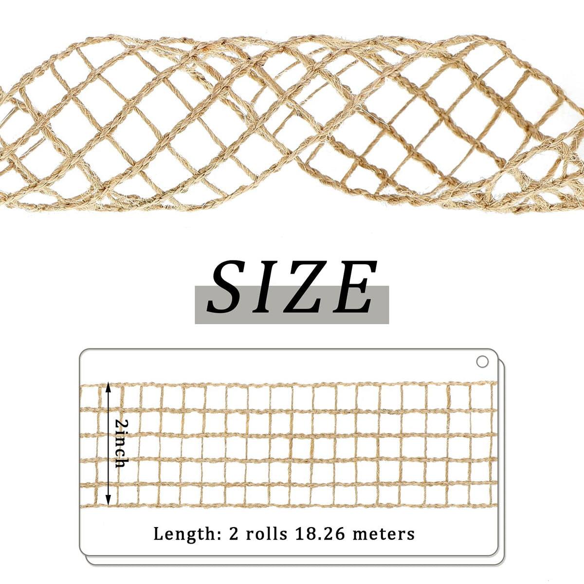MTLEE 2 Rolls Mesh Burlap Wired Ribbon 2 Inch x 20 Yards Open Weave Burlap Net Ribbon Fabric with 5 Square Grids DIY Craft Supplies for Wrapping Bow Wreath Party Home Decor