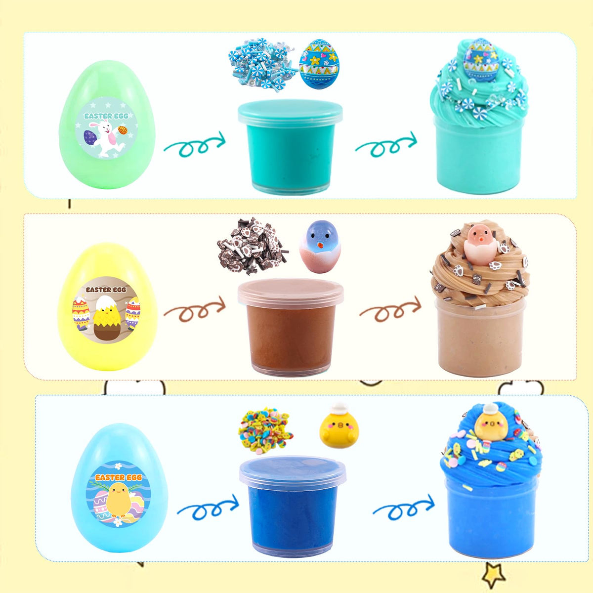 KUALUDJIT 8Pack Butter Slime kit for Kids,Easter Basket Stuffers Party Favors Stretchy and Non-Sticky, Sensory Play Kit and Easter Basket Fillers Slime and Charms - Prefilled Eggs
