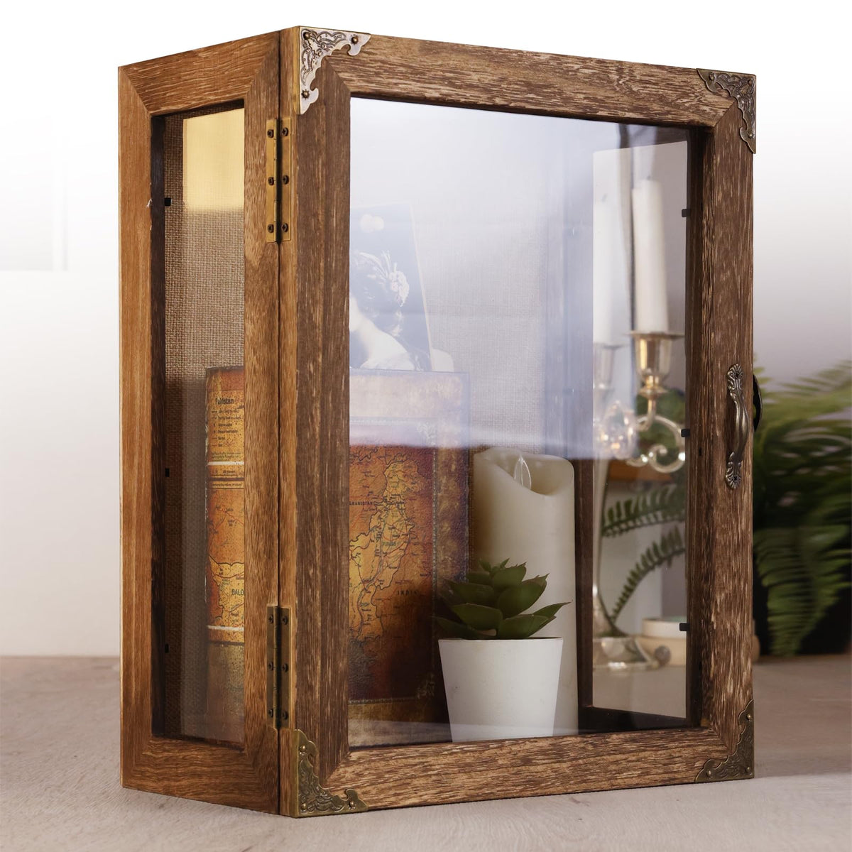 Shadow Box Display Case 11x14 Deep with Glass on 4 Sides, 6.2in Depth Wall Mounted Memory Box for Keepsakes, Wooden Display Case for Graduation Cap, Jersey, Wedding, Medals – Rustic Shadowbox Frame