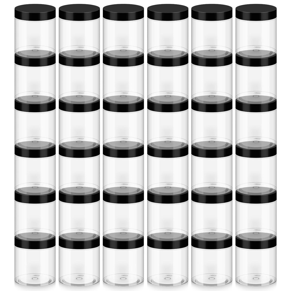 Loretoy 36 Pack 8 OZ Household Plastic Jars with Lids, BPA Free, Reusable, Refillable Transparent Cosmetic Containers for Bath Salts, Cosmetics, Powders, Beauty Product and Small Accessories, Black