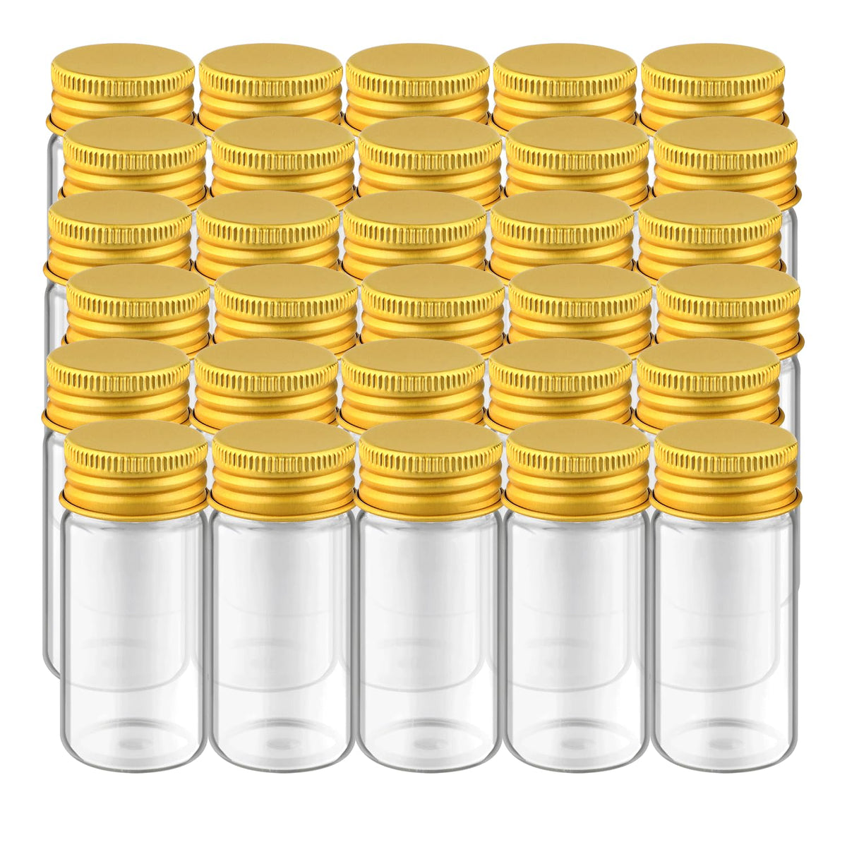 30 Pcs Empty Clear Glass Vials With Aluminum Lids Small Glass Bottles Sample Bottles Seal Jar Storage Containers For Liquid Powder Cosmetic DIY Art Craft (gold lids, 30ml/1oz)