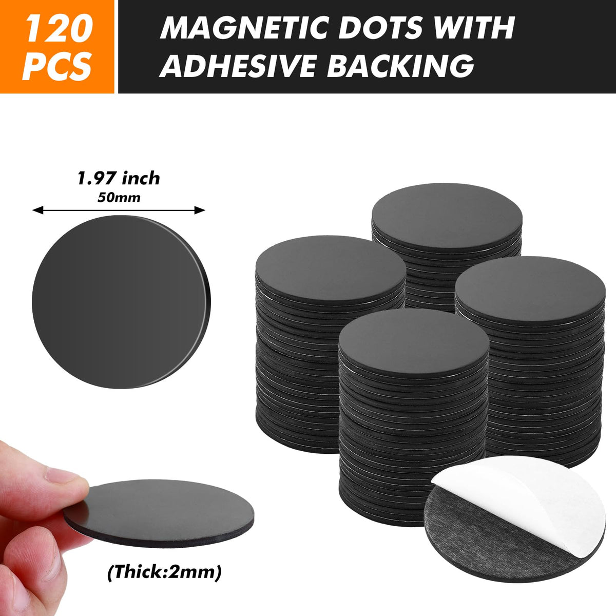 Aertiavty Round Magnets with Adhesive Backing, 120 Pcs 2" Fridge Magnets, Adhesive Magnet Dots, 80 Mil Sticky Magnets for Whiteboard, Refrigerator, Crafts, Easy Peel and Stick