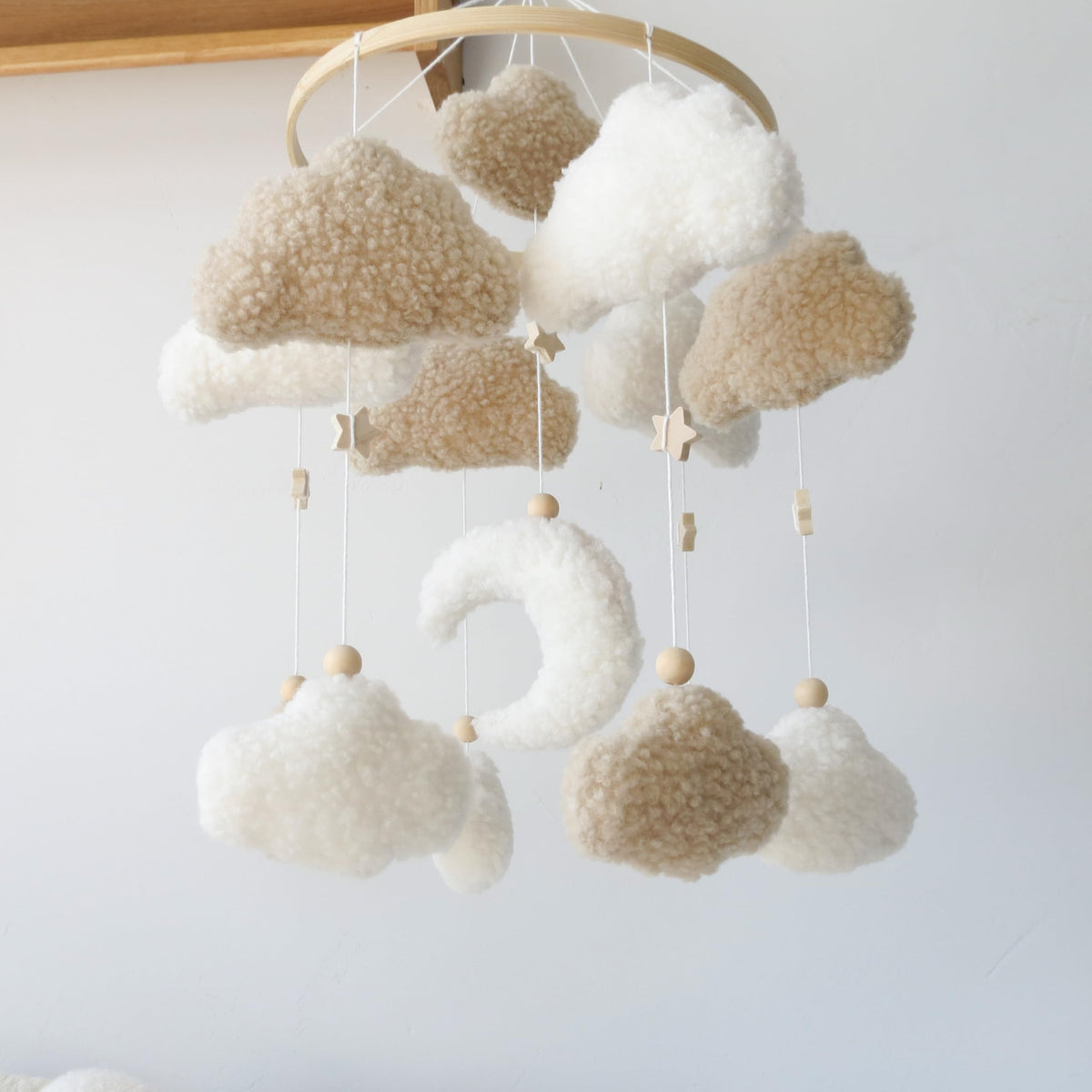 Goukurlsma Neutral Boho Cloud Mobile for Crib with Moon Neutral Baby Crib Mobile Boho Crib Mobile Boucle Baby Mobile for Crib Bassinet