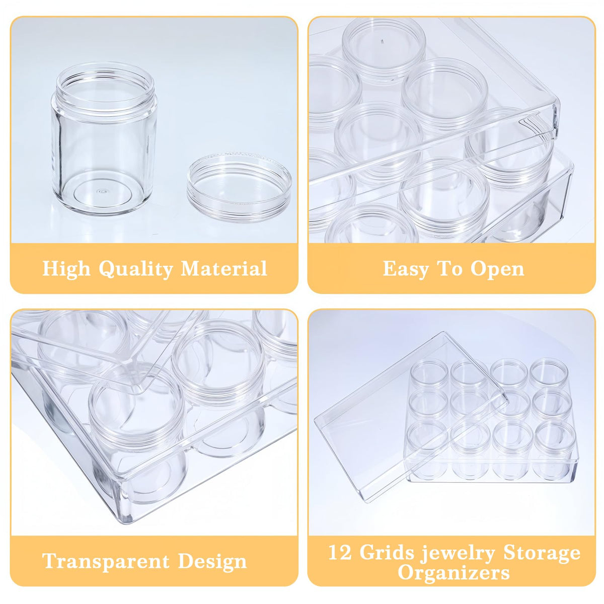 Xaajooio 2 Pack Clear Plastic Bead Storage Containers 12 Grids Portable Small Diamond Art Painting Organizer Box with Screw Lids for Jewelry, Beads, Rhinestones, Crafts, and DIY Accessories