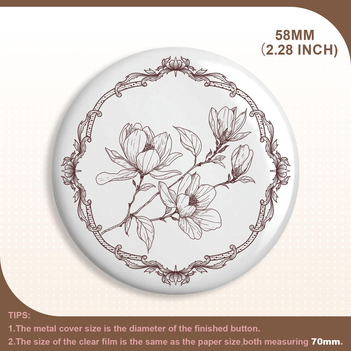Yunziling 200 Sets 58mm/2.28 inch Button Supplies Button Parts for Buttons Maker Machine, 100 Pcs Plastic Backing Pins & 100 Pcs Iron Backing Pins, Including Metal Covers, Clear Films & Blank Papers