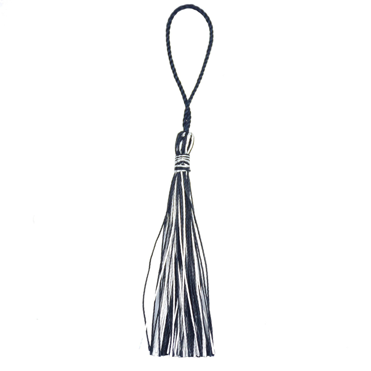 100pcs 13cm/5 Inch Silky Floss Bookmark Tassels with 2-Inch Cord Loop and Small Chinese Knot for Jewelry Making, Souvenir, Bookmarks, DIY Craft Accessory (Black&Silver)