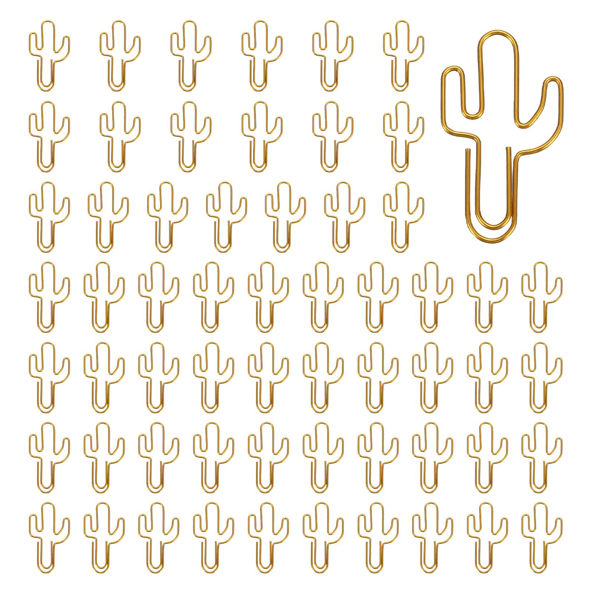 PATIKIL 60Pcs Paper Clip, Cactus Shape Metal Paper Clip Rust-Proof Small Cute Lovely Decorative Bookmarks for Notebook Document Office Home Supplies, Gold