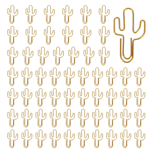 PATIKIL 60Pcs Paper Clip, Cactus Shape Metal Paper Clip Rust-Proof Small Cute Lovely Decorative Bookmarks for Notebook Document Office Home Supplies, Gold