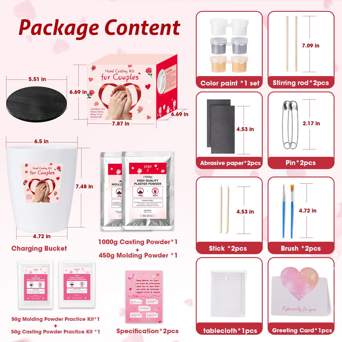 Noosuna Hand Casting Kit for Couples with Base & Paints, Practice Kit, Hand Mold Kit Couples Perfect for Anniversary, Birthday, Romantic Date Night DIY, Unique Gifts for Boyfriend and Girlfriend