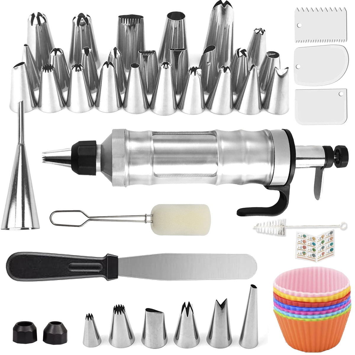 Dessert Decorating Syringe Set, Icing Piping Kit Stainless Steels Cake Decorating Tools 30 Piping Icing Nozzles Cupcake Decorating Kit - Black