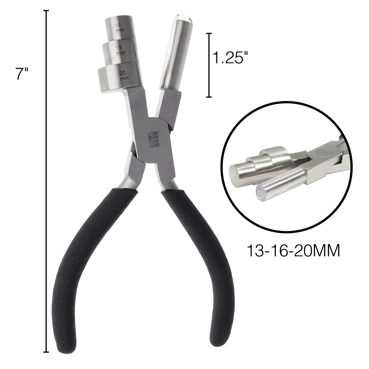 The Beadsmith Big Wrapper Pliers – Multi-Step Wrapping Tool –13, 16 & 20mm barrels - 7 Inches Long, 1.25” Stainless Steel Jaws, Cushioned Grips – Use to Shape Rings and Make Consistent Sized Loops …
