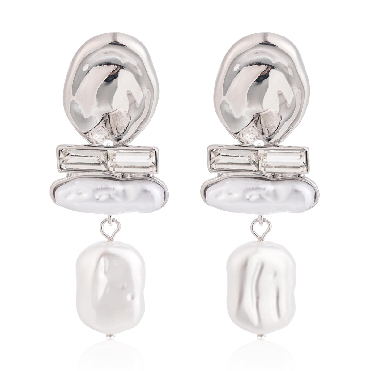 DONABUS Statement Pearl Dangle Earrings,large Pearls Vacation Earrings with Crystal,Party Jewelry Gift for Women (Silver tone)