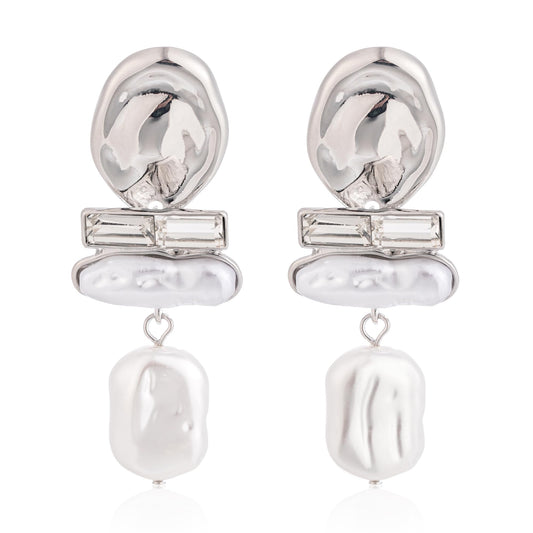 DONABUS Statement Pearl Dangle Earrings,large Pearls Vacation Earrings with Crystal,Party Jewelry Gift for Women (Silver tone)