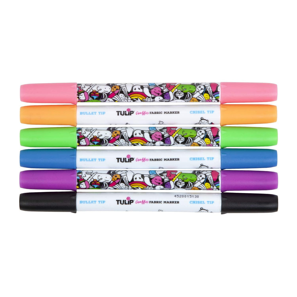 Tulip Permanent Fabric Markers, Dual Tip Graffiti 6-Pack, Neon