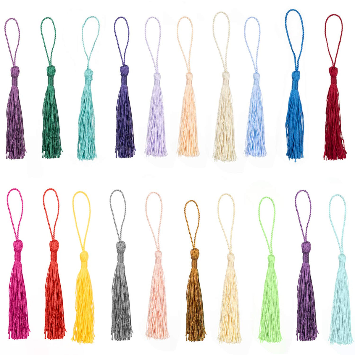 Foraineam 300 Pieces 20 Colors 5 Inch / 13cm Silky Handmade Soft Tassels Floss Bookmark Tassels with Loop for Jewelry Making, DIY Craft Projects, Bookmarks
