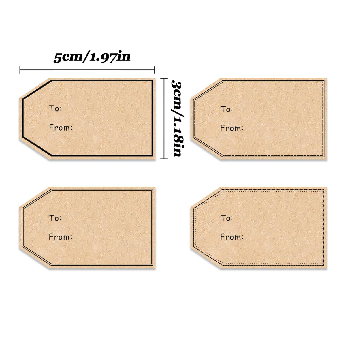 500 PCS Gift Tag Stickers, 1.18" x 2" Brown Kraft to and from Gift Name Labels, 4 Different Design, Self Adhesive Christmas Tags Valentines Day Stickers Holiday Present Stickers