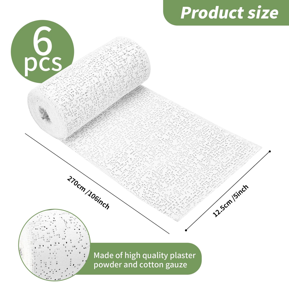 TCAIRG 6 Pack Plaster Cloth Rolls for Belly Casting, Sculptures, Masks – Art Gauze Bandage Strips for Craft Molds (5 in x 106 in Each)