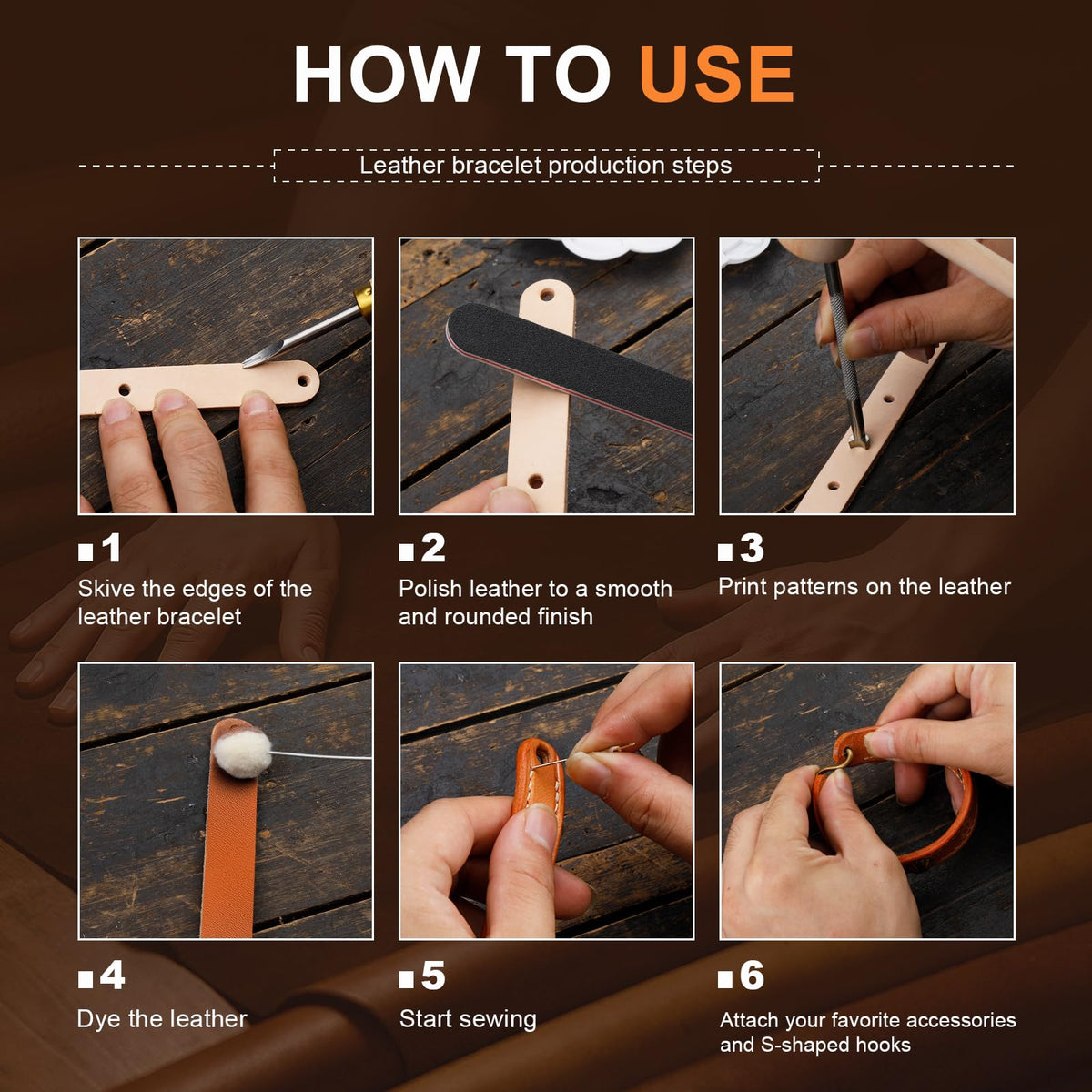 CBHGFEA Leather Crafting Kit, Leather Working Kit, Craft Kits for Adults, Leather Crafting Tools with a Wristband Making Video Tutorial for DIY Beginners
