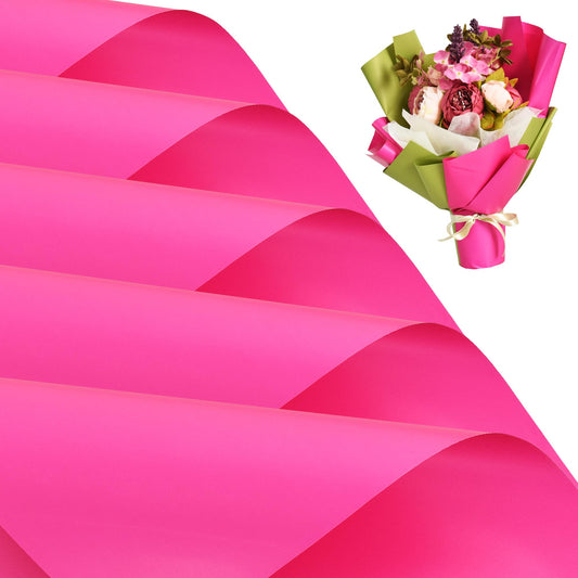 BEISHIDA 20 PCS Hot Pink Floral Wrapping Paper-Matte Waterproof Flower Wrapping Paper Bouquet for Florist Supplies, DIY Crafts, Gift Packaging, Wedding, Birthday Gift