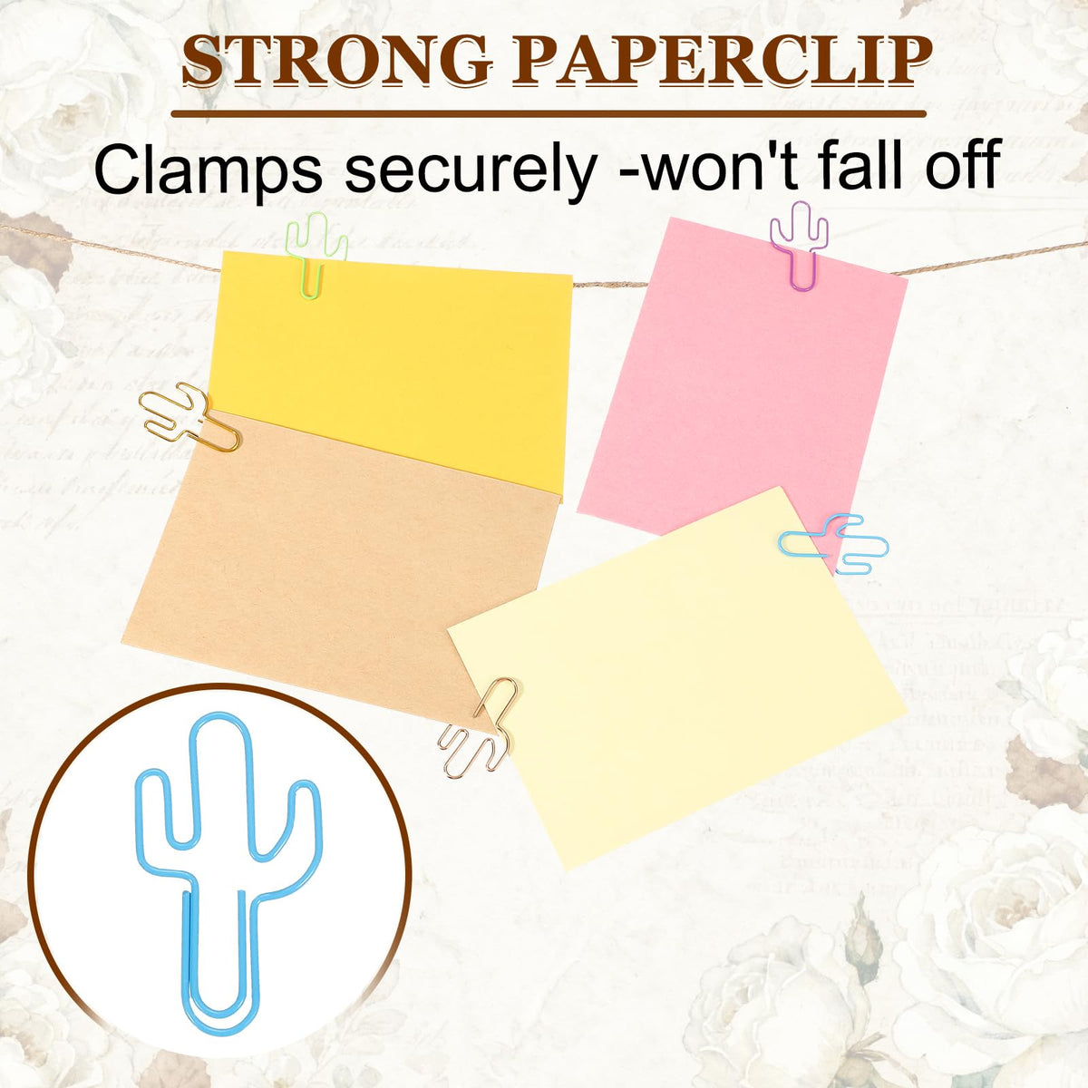 PATIKIL 60Pcs Paper Clip, Cactus Shape Metal Paper Clip Rust-Proof Small Cute Lovely Decorative Bookmarks for Notebook Document Office Home Supplies, Gold